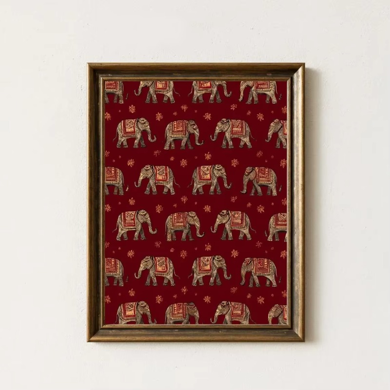 Interior Design Poster - Impresión con Patrón de Elefante Indio,