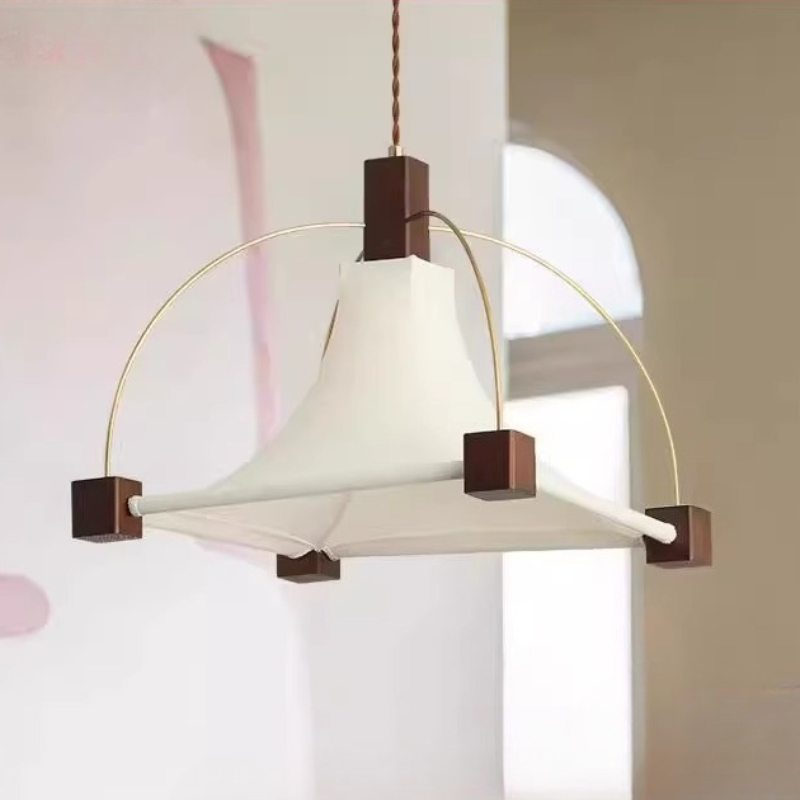 Interior Design White And Wood - Lámpara colgante de tela cuadrada elegante